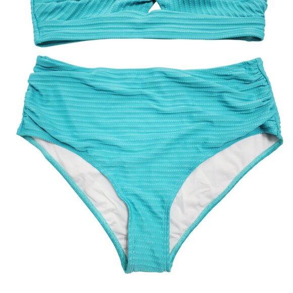 Womens Teal Textured High-Waisted Bikini Set Size L Swimsuit - Picture 5 of 5